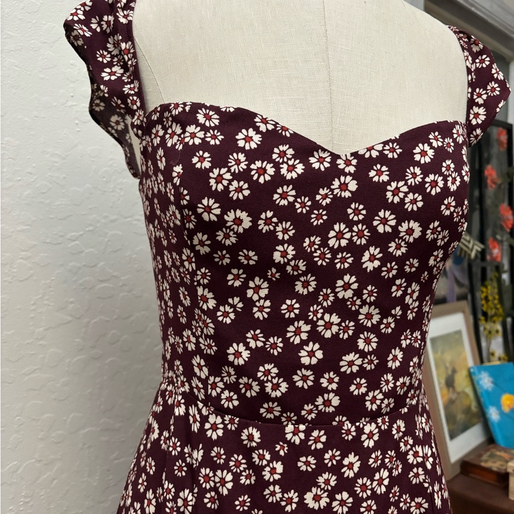 NWT Reformation Daisy Print Tannis Dress Red Mini Skater Fit Flare Size 8 - Picture 3 of 4